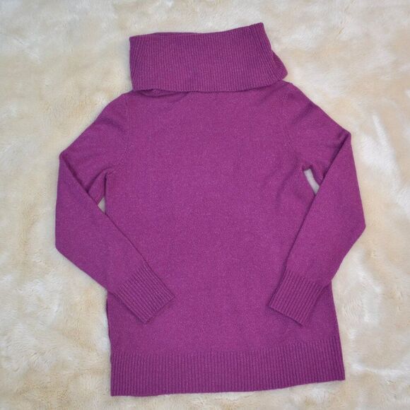 Loft Purple Turtleneck Sweater Wool Blend Tunic Sz Medium Slouchy High Neck Top - Picture 4 of 14
